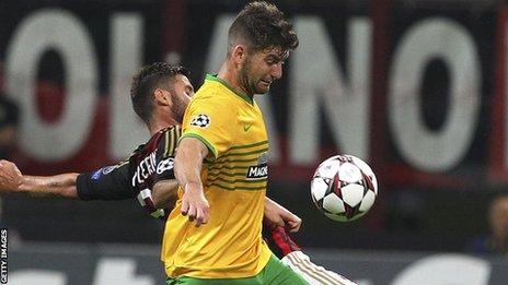 Charlie Mulgrew in action against AC Milan