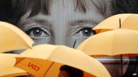 Poster showing Angela Merkel's eyes