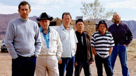 L-R: Jimmy Nail, Timothy Spall, Kevin Whately, Christopher Fairbank, Tim Healy and Pat Roach