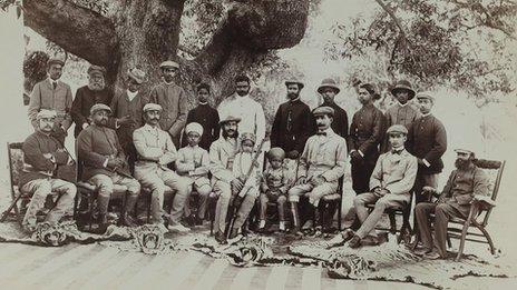 The Nizam Mahbub Ali Khan and Party Posed with Tiger Skins at Shikar Camp, April–May 1899