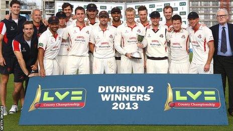 Lancashire celebrate the Division Two title