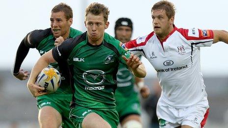 Connacht's Matt Healy attempts to get clear of Ulster forward Chris Henry