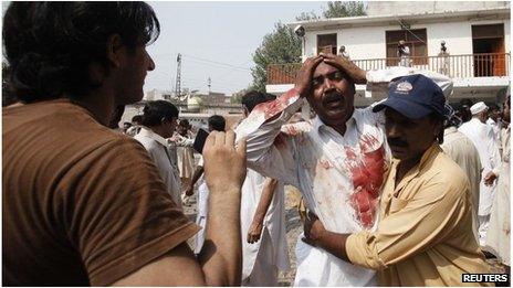 A man distraught outside the church