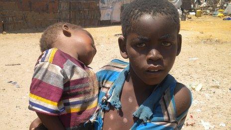 Children at a camp for internally displaced people on the edge of Kismayo