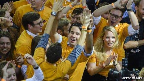 German CDU supporters celebrate the election result