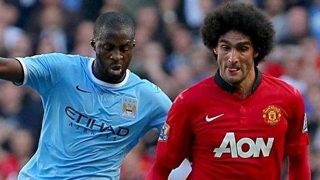 Manchester City's Yaya Toure and Manchester United Marouane Fellaini