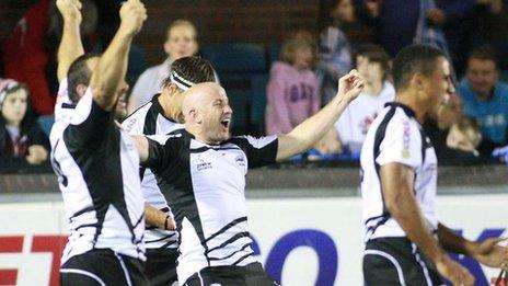 Zebre celebrate their win over Cardiff Blues