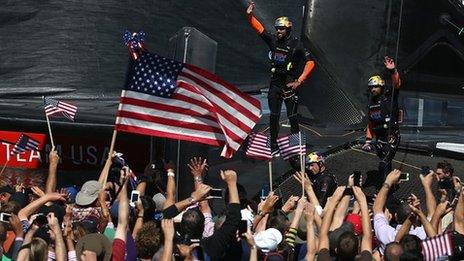 Team USA celebrate victory in race 14