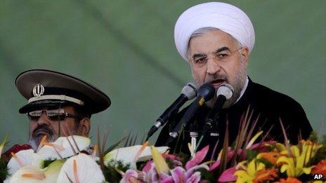 Hassan Rouhani addresses troops in Tehran (22 September 2013)