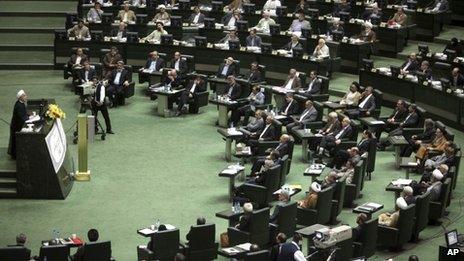 Hassan Rouhani addresses Iran's parliament (15 August 2013)