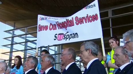 Protesters at the Senedd building