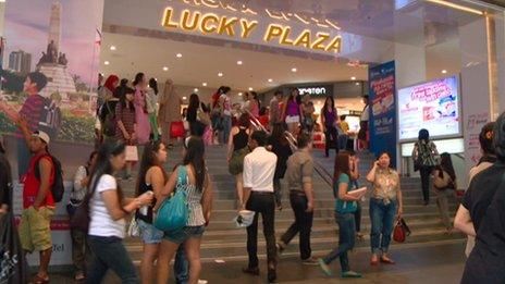 Lucky Plaza along Orchard Road in Singapore