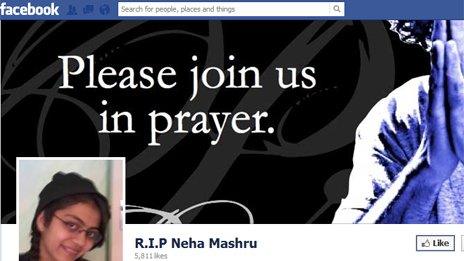 A screengrab from the R.I.P Neha Mashru Facebook page