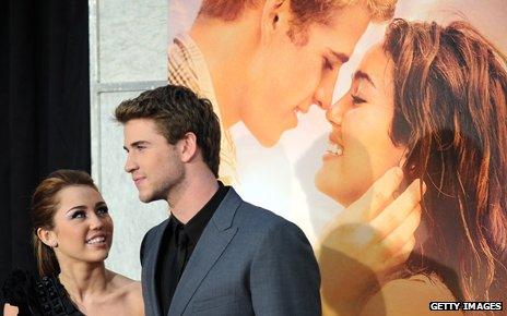 Actress and singer Miley Cyrus and actor Liam Hemsworth in 2010