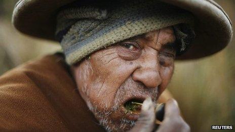 Peruvian man chewing coca