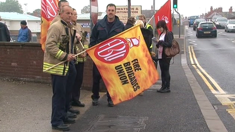 Striking firefighters in Wrexham