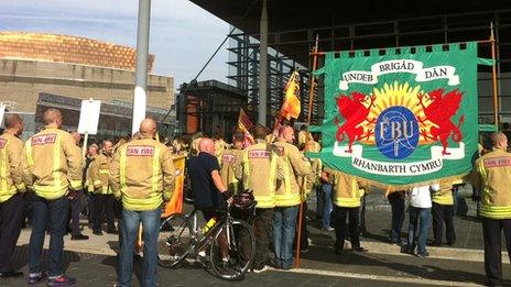 Firefighters rally at the Senedd