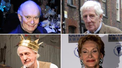 Clockwise from top left: Sir Alan Ayckbourn, Jonathan Miller, Sian Phillips, Edward Petherbridge