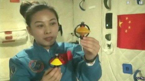 Wang Yaping, China's second female astronaut, delivers a lecture in space