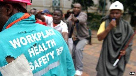 South African mineworkers demonstrate over safety standards (archive shot)