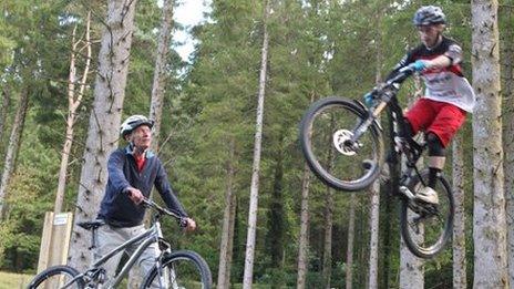 Mountain biking in the forest