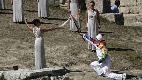 Greek skier Ioannis Antoniou carried the first Olympic torch.