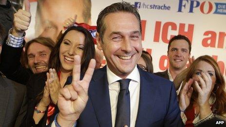 Freedom Party (FPOe) leader Heinz-Christian Strache after exit polls (29 Sept 2013)