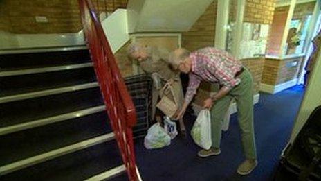 Residents help other with the shopping