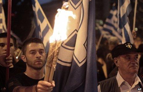 Golden Dawn supporters at a rally in Athens, 29 May 2013