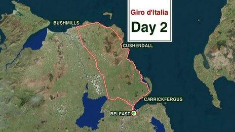 Day two will see cyclists on a tour of the north Antrim coast before returning to Belfast after cycling 218 km