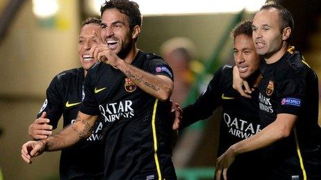 Cesc Fabregas celebrates his goal for Barcelona