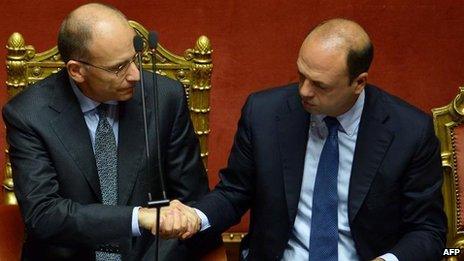 Enrico Letta in the Senate with Angelino Alfano, 2 Oct