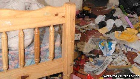 Rubbish on the floor of a bedroom at Amanda Hutton's house