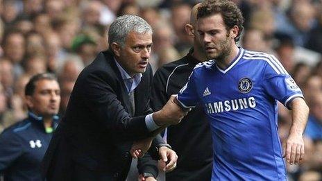 Chelsea manager Jose Mourinho and forward Juan Mata