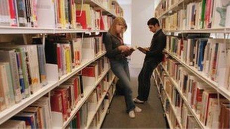 Student in library