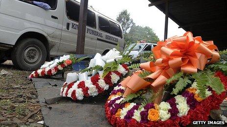 Wreaths outside Nairobi's mortuary on 25 September