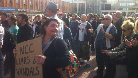 Protesters at the site