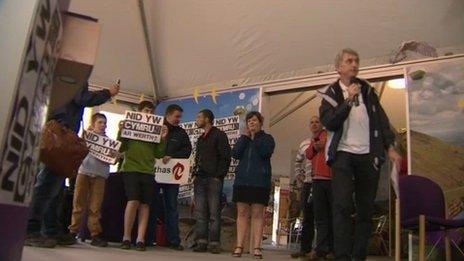 Welsh Language Society protesters at the National Eisteddfod in Denbigh