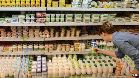 Dairy goods in Russian supermarket, Moscow - file pic