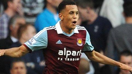 West Ham midfielder Ravel Morrison celebrates scoring against Tottenham