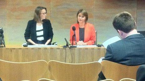 Kirsty Williams and Leanne Wood at a press conference on Tuesday