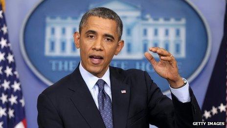 US President Barack Obama speaks during a press conference in the Brady Press Briefing Room of the White House in Washington DC 8 October 2013