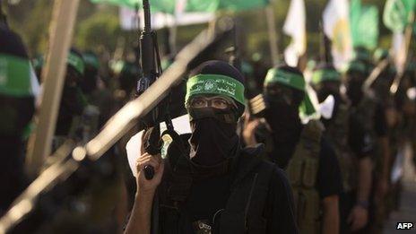 Hamas militants parade in Gaza City (14/09/13)