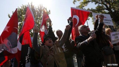 Relatives of the detained military officers stage a rally in Ankara