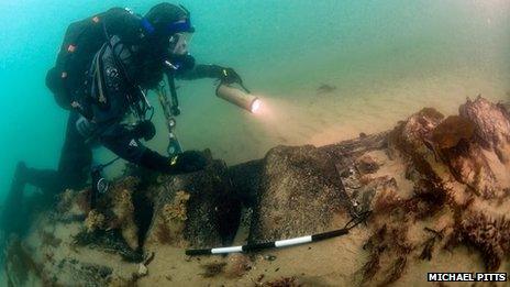 Dan Pascoe surveys the HMS Invincible, a Protected Wreck Site at Horse and Dean Sand