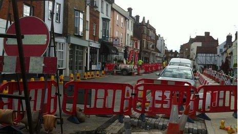 Roadworks in Hemel Hempstead Old Town