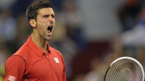 Novak Djokovic celebrates beating Gael Monfils