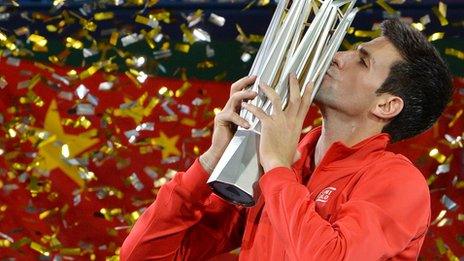 Novak Djokovic with the Shanghai Masters trophy