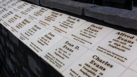 A walled garden was opened with tiles inscribed with the details of those killed in the two Senghenydd disasters