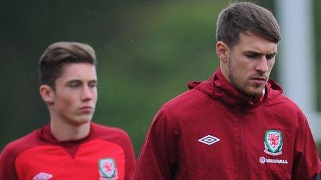 Harry Wilson and Aaron Ramsey in Wales training